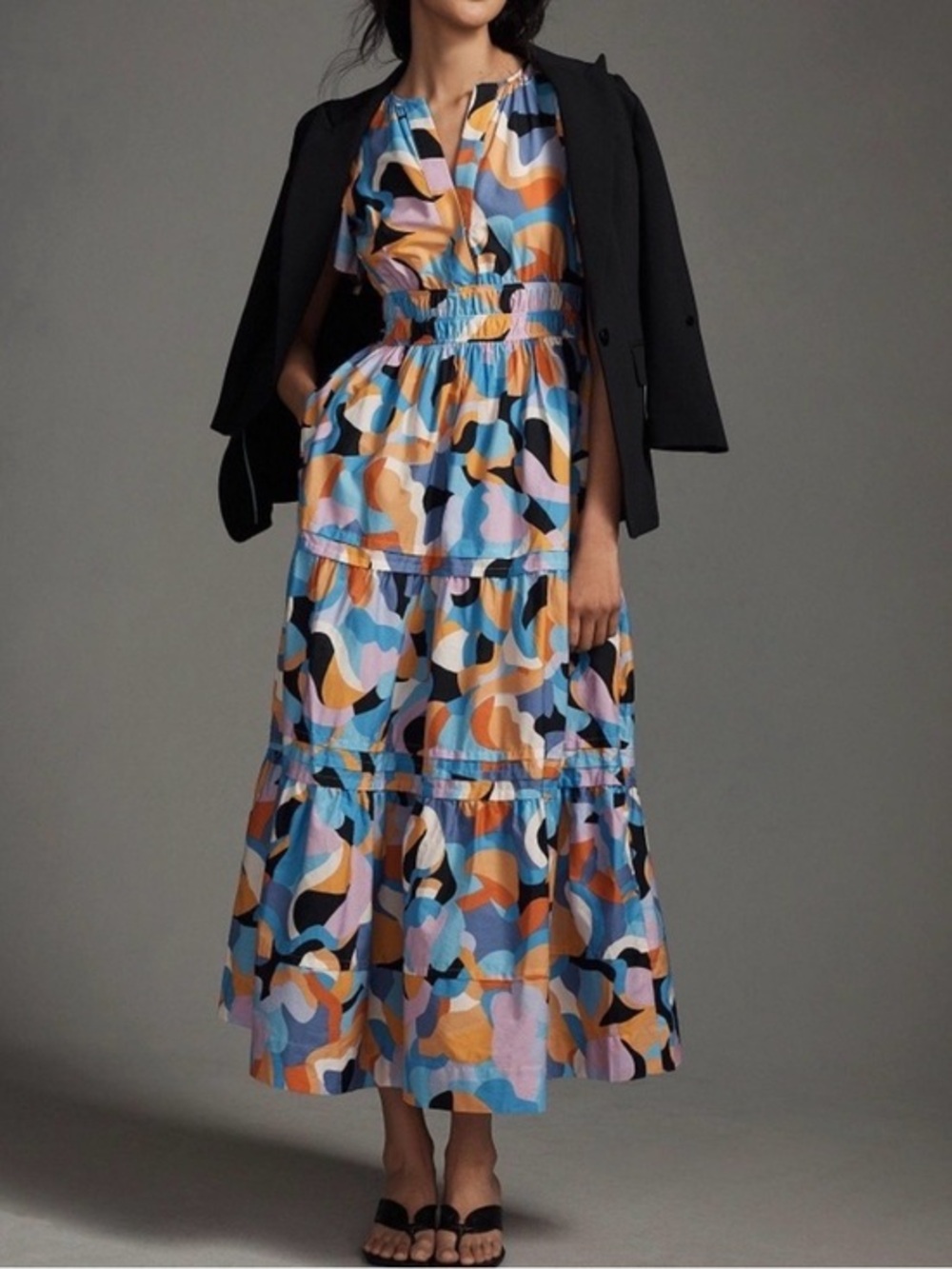 ANTHROPOLOGIE The Somerset Maxi Dress Blue Orange Abstract Size XS